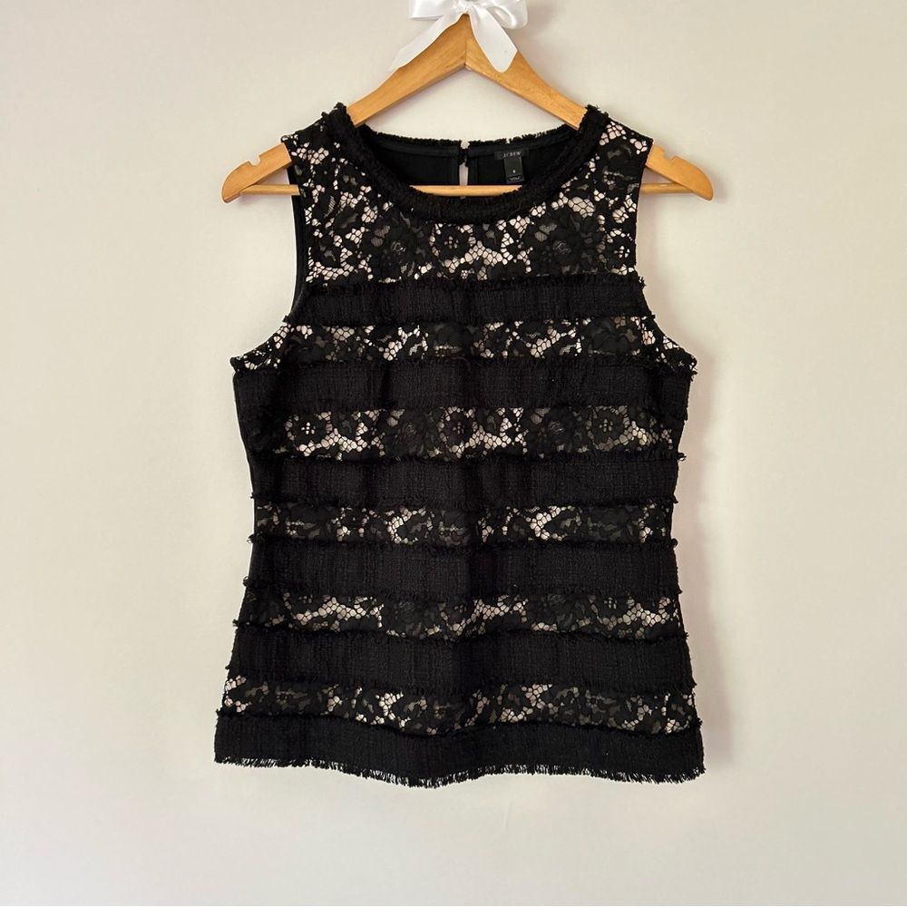 J. Crew Black Stripe Lace Blouse Tank Top